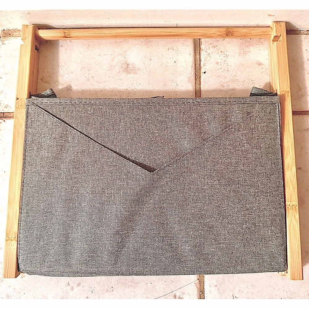 📚EZDeco📚 LINEN FABRIC FOLDING WOOD FRAME POCKET PORTABLE STORAGE MAGAZINE RACK - Picture 10 of 12